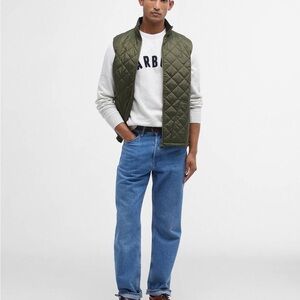 Barbour Men's Quilted Monty Gilet Green Full Zip Stand Collar Vest Size Medium